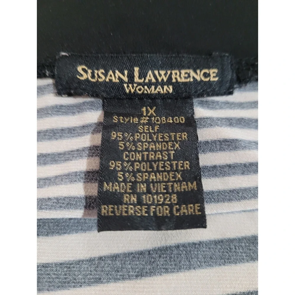 Susan Lawrence Maxi Dress‎ Womens 1X Black Beige Striped Empire Waist